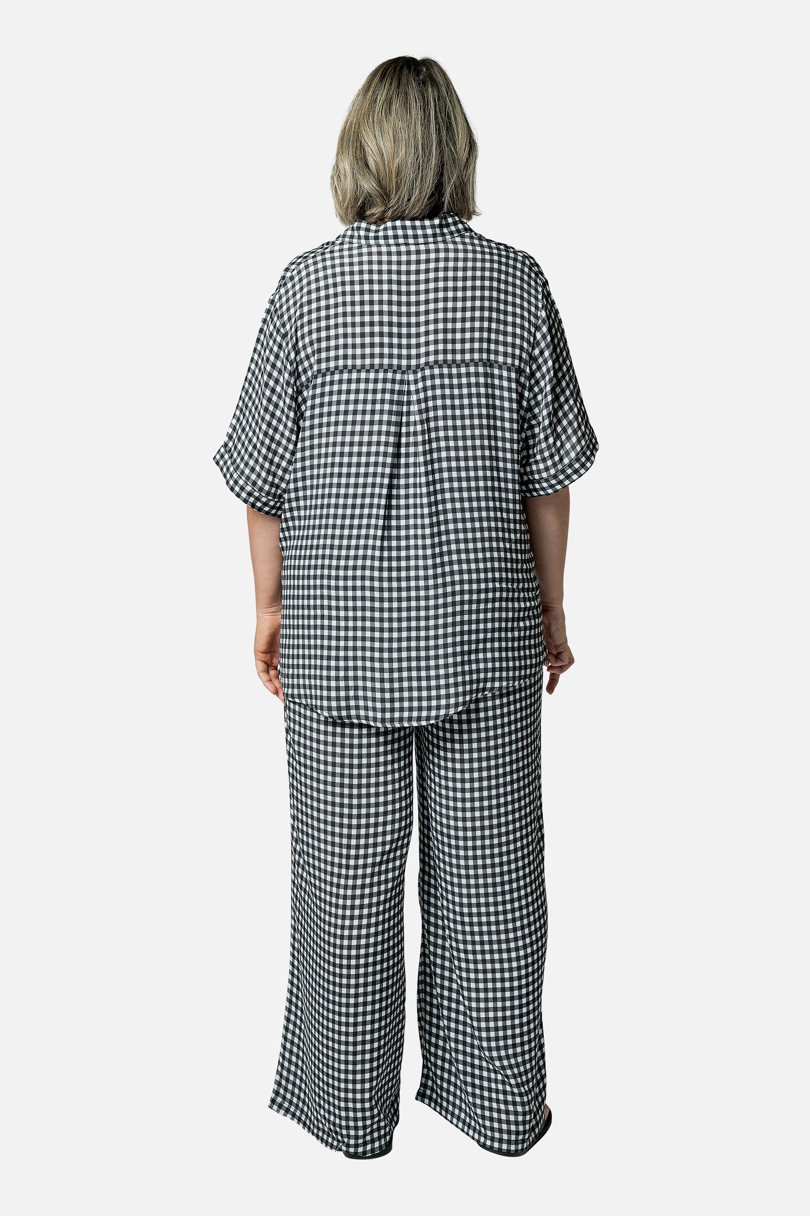 Short Sleeve Button-Up Shirt BLACK GINGHAM
