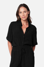 Short Sleeve Button-Up Shirt BLACK