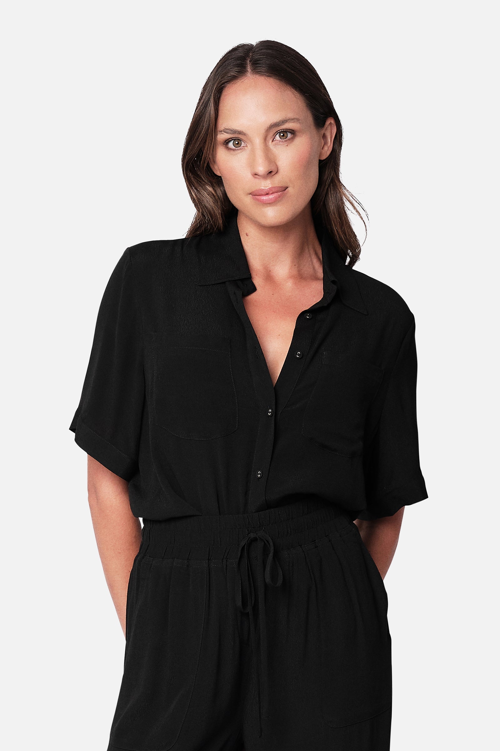 Short Sleeve Button-Up Shirt BLACK