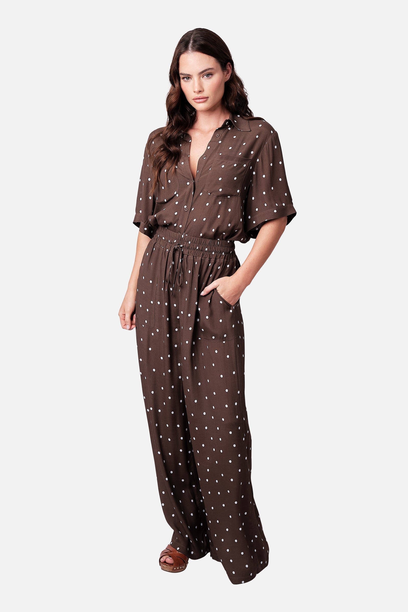 Short Sleeve Button-Up Shirt CHOCOLATE POLKA