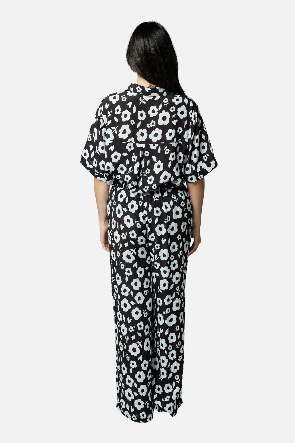 Short Sleeve Button-Up Shirt DAISY SILHOUETTE BLACK