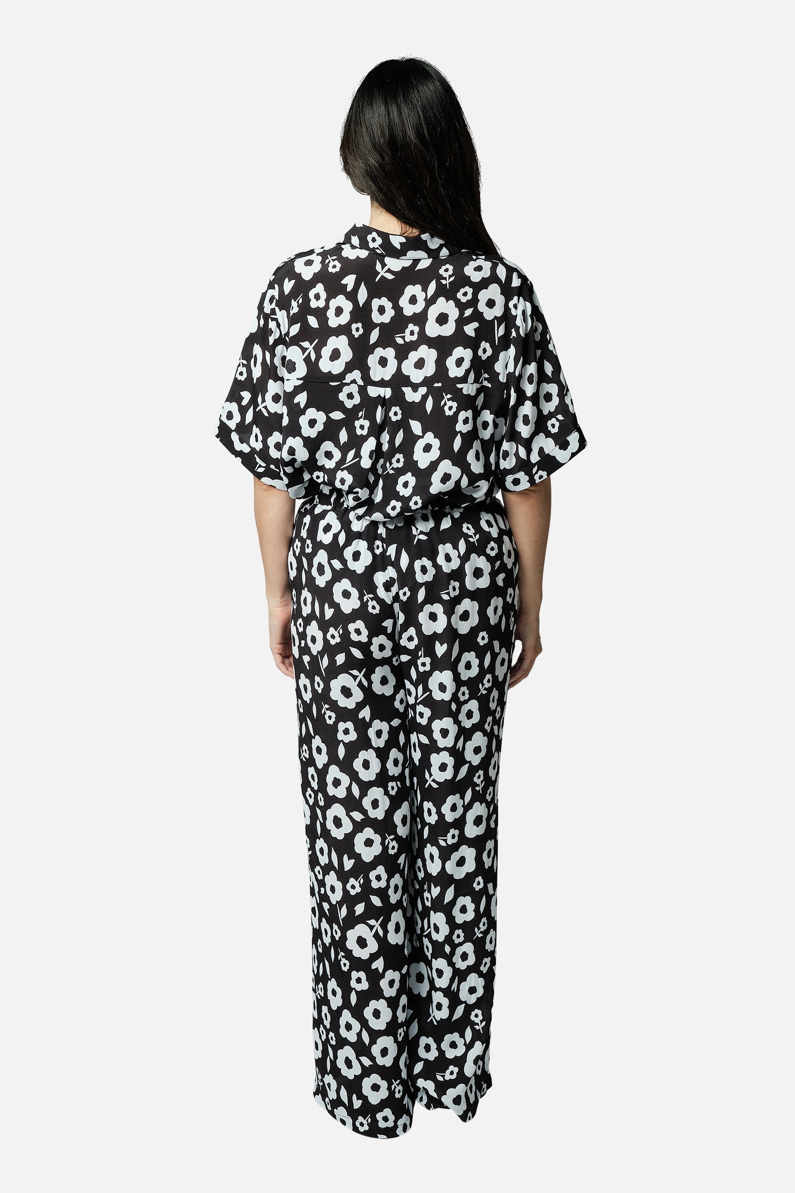 Short Sleeve Button-Up Shirt DAISY SILHOUETTE BLACK