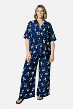 Short Sleeve Button-Up Shirt FREESIA SILHOUETTE NAVY