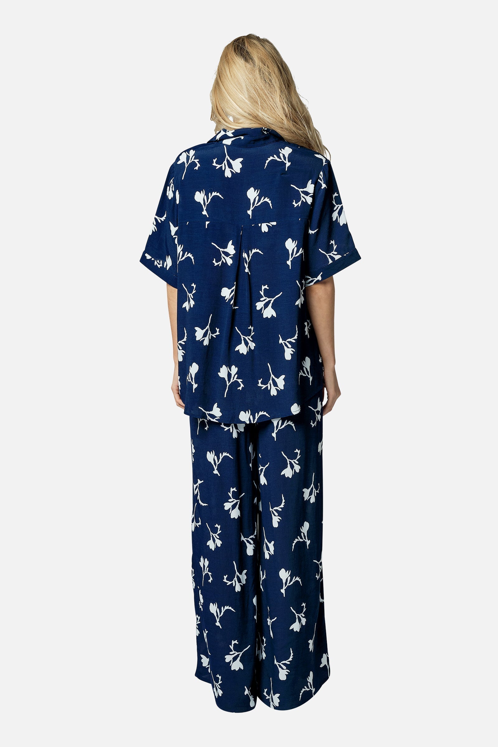 Short Sleeve Button-Up Shirt FREESIA SILHOUETTE NAVY