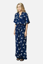 Short Sleeve Button-Up Shirt FREESIA SILHOUETTE NAVY