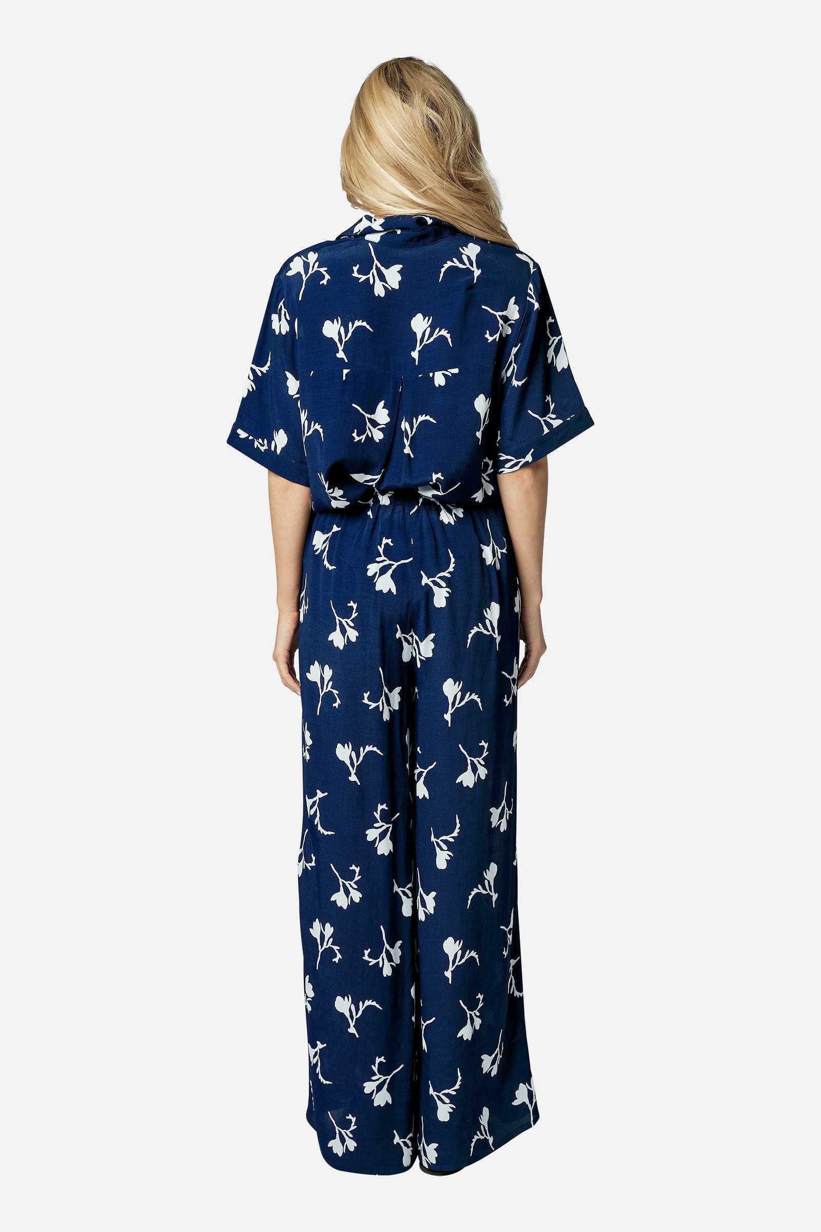 Short Sleeve Button-Up Shirt FREESIA SILHOUETTE NAVY