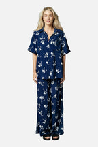 Short Sleeve Button-Up Shirt FREESIA SILHOUETTE NAVY