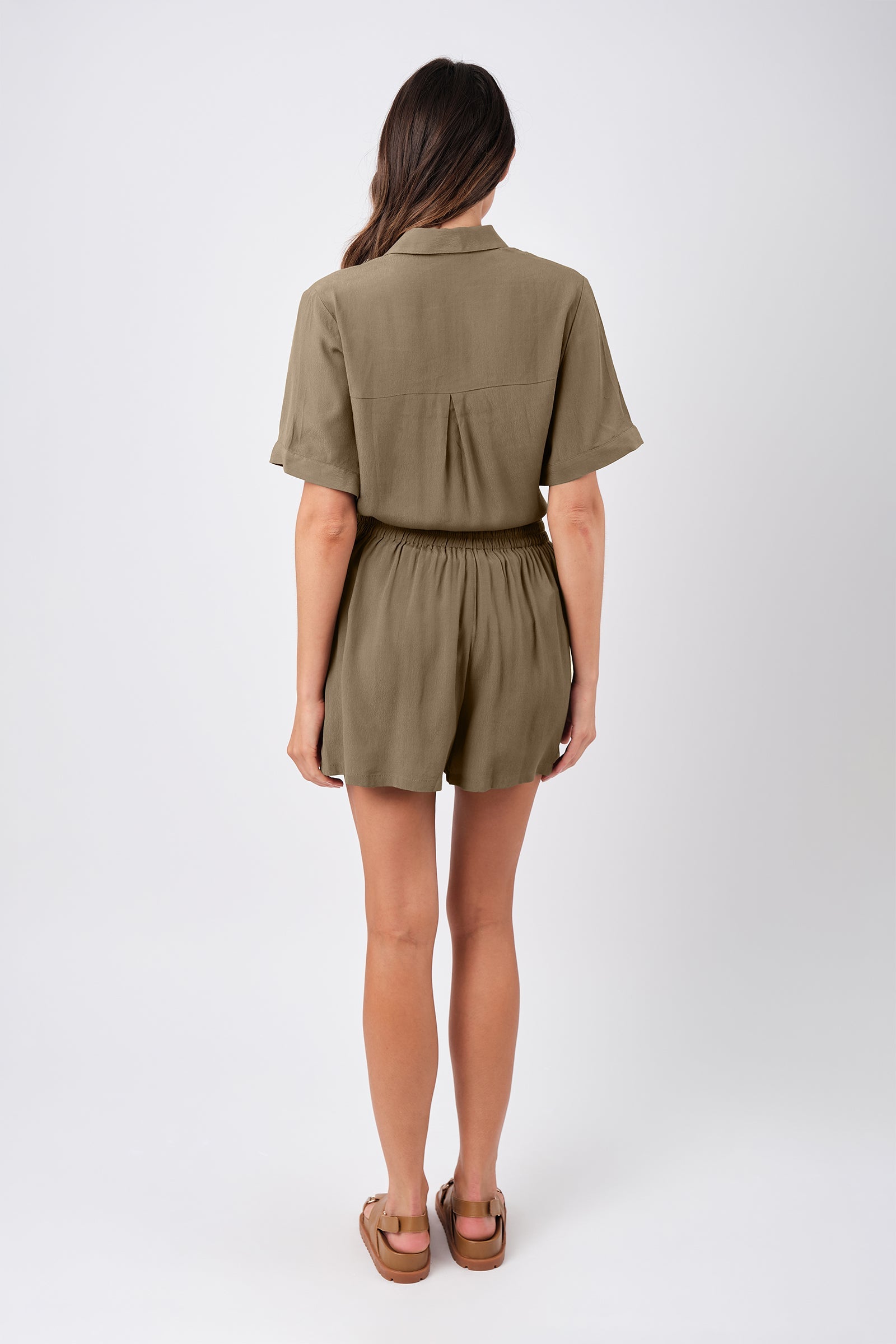 Short Sleeve Button-Up Shirt KHAKI