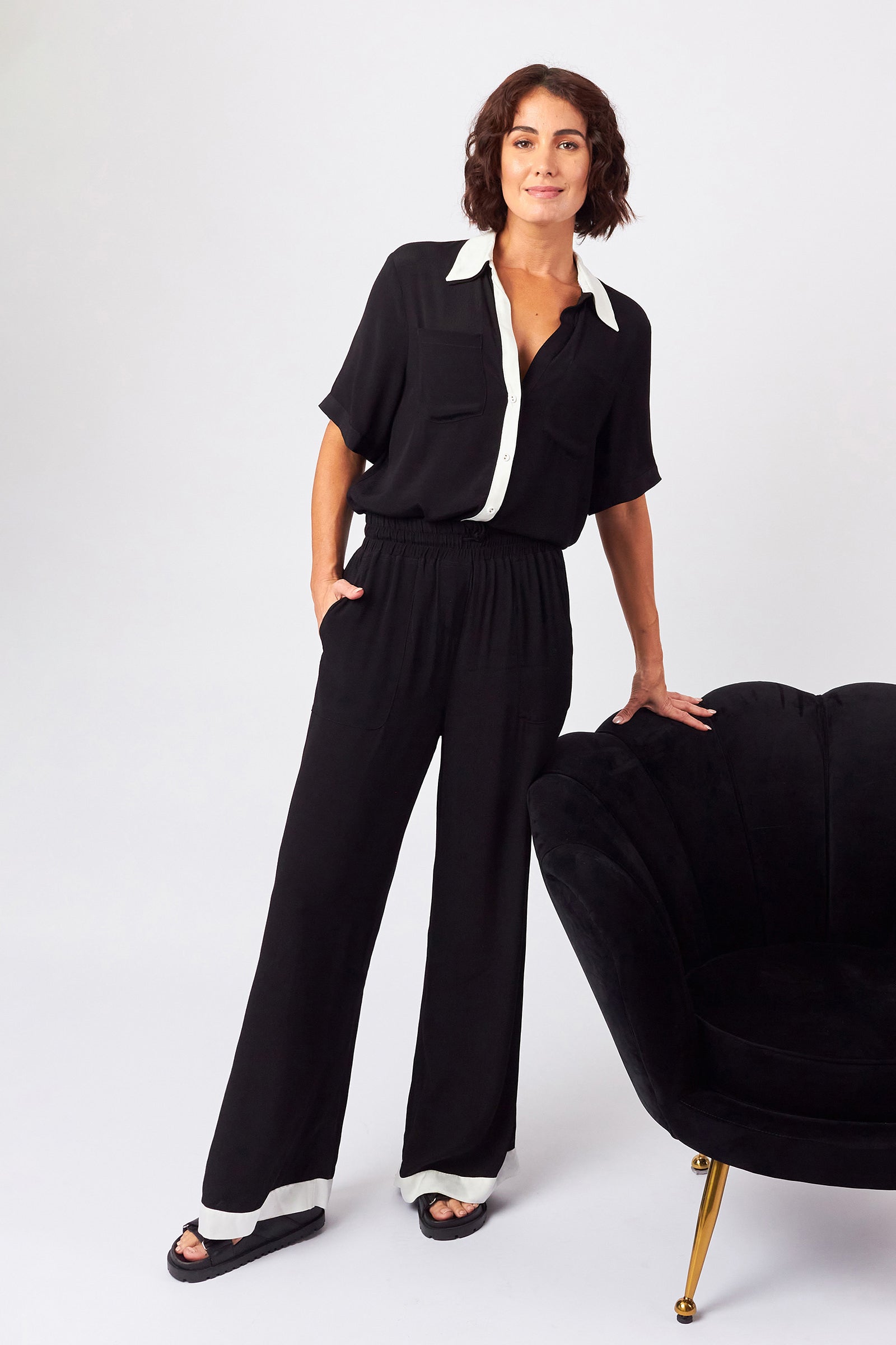 Short Sleeve Button-Up Shirt MONOCHROME