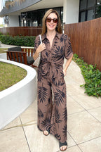 Short Sleeve Button-Up Shirt PALM SILHOUETTE CHOCOLATE
