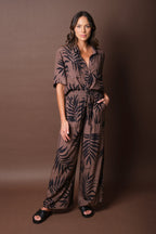 Short Sleeve Button-Up Shirt PALM SILHOUETTE CHOCOLATE