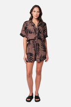 Short Sleeve Button-Up Shirt PALM SILHOUETTE CHOCOLATE