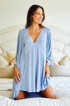 V-Neck Nightie with Piping PALE BLUE